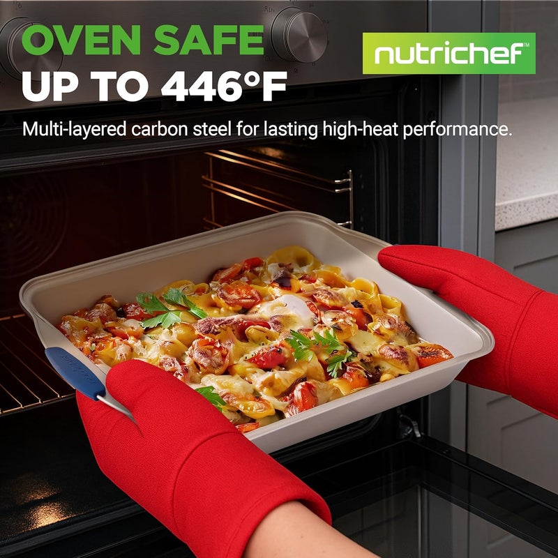 NutriChef 10-Piece Nonstick Bakeware Set - Premium Carbon Steel Baking Pan Set w/Heatsafe Silicone Handles, Includes Pizza Crisper, Loaf Pan, 12 & 24 Cup Muffin Pans, Cake Pans, Cookie Sheets - Image 2